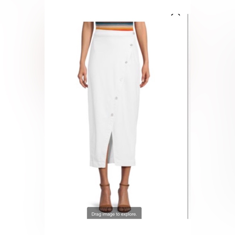 Hudson Long White Button-Up Denim Skirt Slit